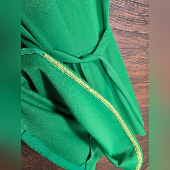 VNTG Handmade Green Collared Button Down Dress STUNNING Floral Detail - Picture 7 of 13